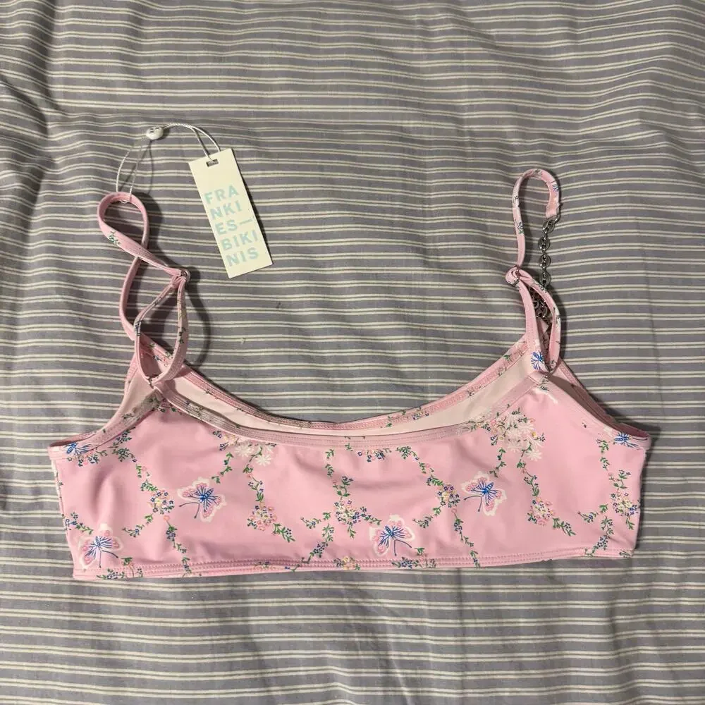 Frankie’s Bikinis “Dallas” Floral Chain Bikini Top - fairy tale